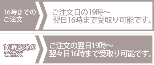 16時までのご注文で当日19：00から受取り可能