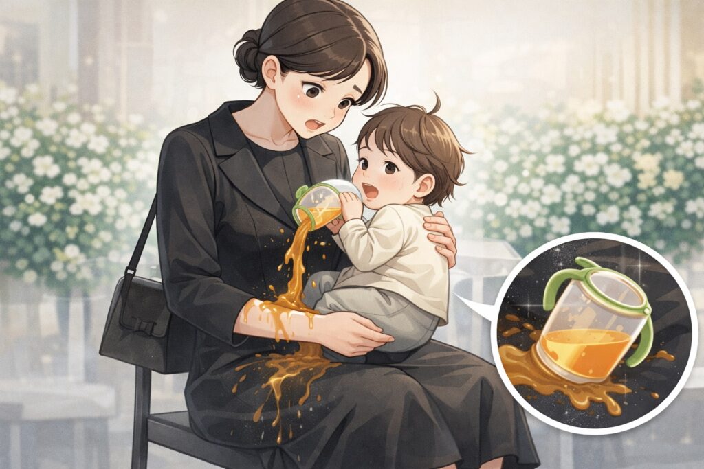 喪服にジュースをこぼす